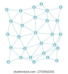 Network connection of people linked by nodes and lines, symbolizing communication, teamwork, and social interaction.