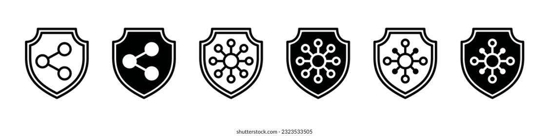Network connection protection icon. Connection icon with security shield protection symbol in line and flat style for apps and websites. Vector illustration