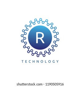 Network Connection R Letter Design, Technology Logo