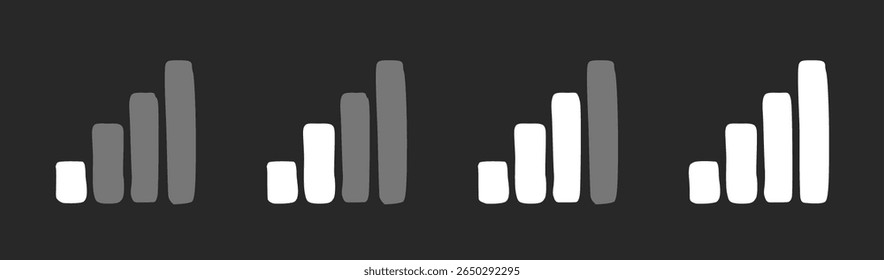 Network Connection strength hand drawn doodle icons distance from wifi connect with wi-fi internet symbols mobile data white gray flat icon set