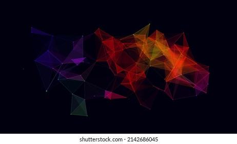 Network connection structure. Abstract blue background with moving dots, lines and triangles. Futuristic illustration. Digital technology design. Vector illustration.