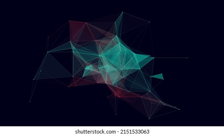 Network connection structure. Abstract blue background with moving dots, lines and triangles. Futuristic illustration. Digital technology design. Vector illustration.