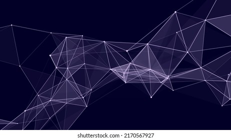 Network connection structure. Abstract blue background with moving dots and lines. Futuristic illustration. Digital technology design. Vector illustration.
