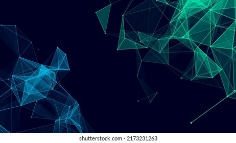 Network connection structure. Abstract blue background with moving dots and lines. Futuristic illustration. Digital technology design. Vector illustration.