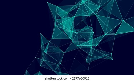 Network connection structure. Abstract blue background with moving dots and lines. Futuristic illustration. Digital technology design. Vector illustration.