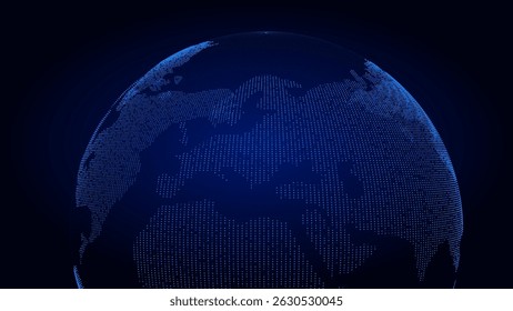 Network connection structure. Abstract technology background with digital connecting data on planet. Map Earth of dots. Blockchain concept. Vector illustration.