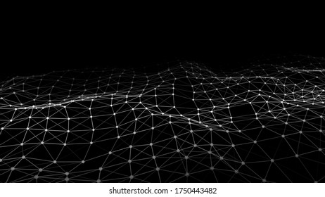 Network connection structure.Low poly shape with connecting dots and lines on dark background.Vector illustration. Big data visualization.