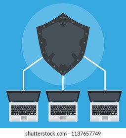 Network connection technology data symbol. Illustration computer code internet. Business vector cyber secure digital. Blue global web service computing device. Concept storage server cloud system.