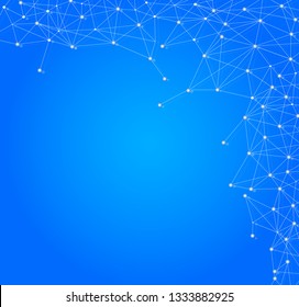 Network connection vector, isolated on blue background. Abstract polygonal wireframe mesh backdrop. Creative white network connection, modern abstract concept. Tech background, vector illustration