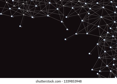 Network connection vector, isolated on black background. Abstract polygonal wireframe mesh backdrop. Creative white network connection, modern abstract concept. Tech background, vector illustration
