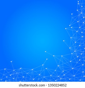 Network connection vector, isolated on blue background. Abstract polygonal wireframe mesh backdrop. Creative white network connection, modern abstract concept. Tech background, vector illustration