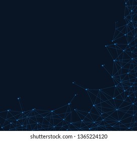 Network connection vector, isolated on black background. Abstract polygonal wireframe mesh backdrop. Creative blue network connection, modern abstract concept. Tech background, vector illustration