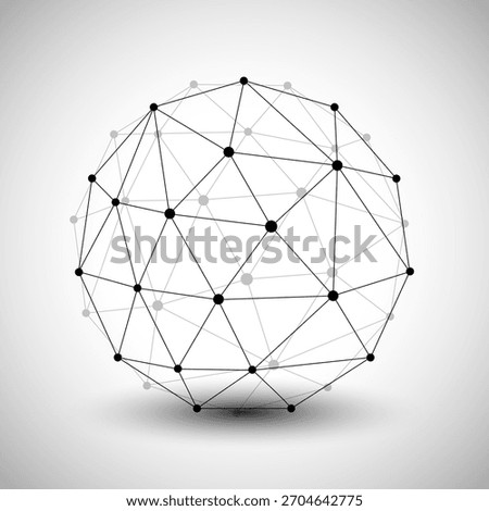 Network connections concept. Geometric sphere with lines and dots isolated on transparent background. Vector wireframe connecting earth sphere