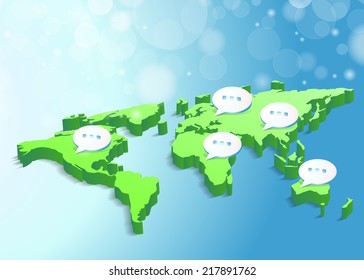 network connections concept on blue background with world map