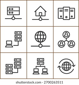 Conexiones de red Tecnologías de datos y comunicación Conjunto de iconos de vectores de línea fina.