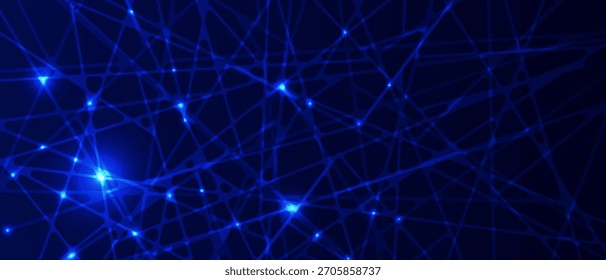 Linhas de conexões de rede e pontos iluminados por partículas de luz, fundo de tecnologia da informação moderna azul escuro, Inteligência artificial espaço tecnológico inovador, espaço de informação Cyber ​nano​nano.