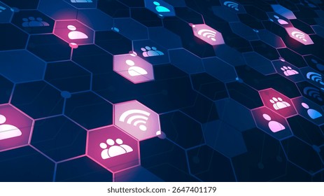 Uma rede de conexões na Internet que consiste em elementos geométricos interconectados.