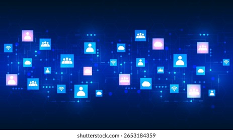 Uma rede de conexões na Internet que consiste em elementos geométricos interconectados.