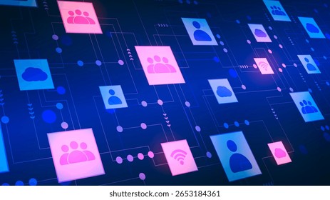 Uma rede de conexões na Internet que consiste em elementos geométricos interconectados.
