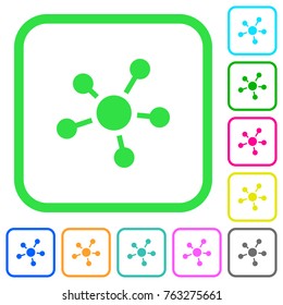 Network connections vivid colored flat icons in curved borders on white background