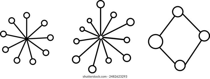 Network Connectivity Icon Set. Network Distribution Pictogram. Team Linkage Symbol. Central Data Network Representation. Network Hub Emblem.