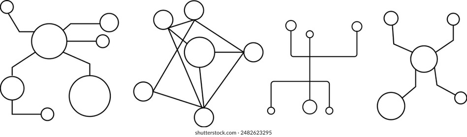 Network Connectivity Icon Set. Network Distribution Pictogram. Team Linkage Symbol. Central Data Network Representation. Network Hub Emblem.