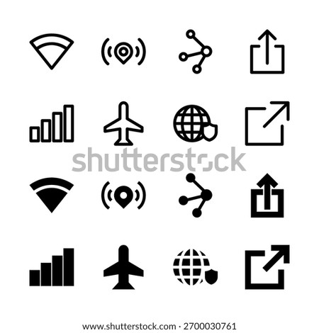Network and Connectivity Solid and Line Icon Set - WiFi Signal VPN Share Connection Elements