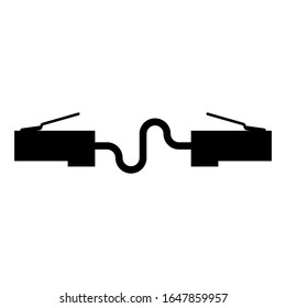 Network connector Patch cord Ethernet cable LAN wire icon black color vector illustration flat style image