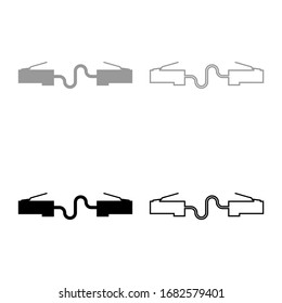 Network connector Patch cord Ethernet cable LAN wire icon outline set black grey color vector illustration flat style image