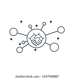 Network. Cooperation. Vector linear icon on a white background.