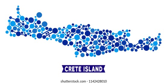 Network Crete Island map mosaic. Abstract territory plan of relations in blue color tints. Vector Crete Island map is composed of network connections. Concept of internet ditributor. svg