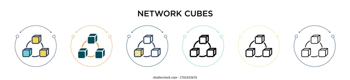 Network cubes icon in filled, thin line, outline and stroke style. Vector illustration of two colored and black network cubes vector icons designs can be used for mobile, ui, web