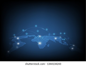 network, currency change,  money transfer, stock on a blue background