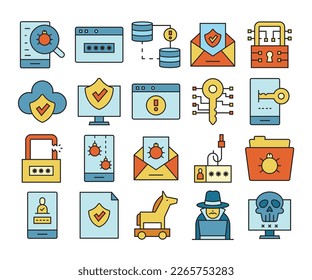 conjunto de iconos de red y ciberseguridad