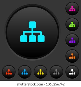 Network dark push buttons with vivid color icons on dark grey background