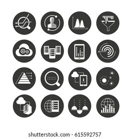 network and data analytics concept icons in circle buttons