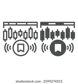 Network data with marker line and solid icon, neural dataset concept. Vector graphics. Pump and dump token with mark sign on white background, outline style icon for mobile or web design