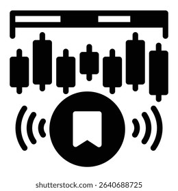 Network data with marker solid icon, neural dataset concept. Vector graphics. Pump and dump token with mark sign on white background, style mobile or design