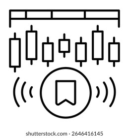 Network data with marker thin line icon, neural dataset concept. Vector graphics. Pump and dump token with mark sign on white background, style mobile or design