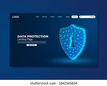 Network data protection technology landing page, blue interface, vector, illustration, eps 10 file