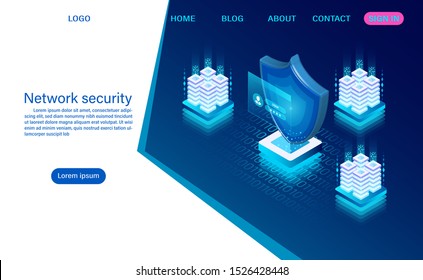 Network data security concept. data processing protection. digital information. flat isometric vector illustration