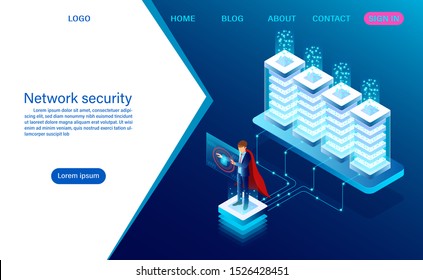 Network data security concept. data processing protection. digital information. flat isometric vector illustration