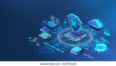 Network data security and cyber defense concept. Protecting personal data and networks through encryption. Privacy concept. Antivirus for databases, servers and cloud storages.  Vector isometric
Netwo