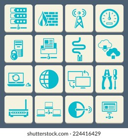 Network data security web control technology flat button icons set isolated vector illustration