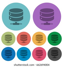 Network database darker flat icons on color round background