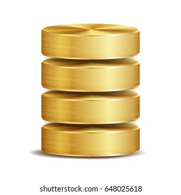 Network Database Disc Icon Vector. Realistic Illustration Of Computer Hard Disk. Golden Metal. Backup Concept Isolated On White