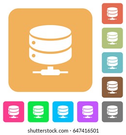 Network database flat icons on rounded square vivid color backgrounds.