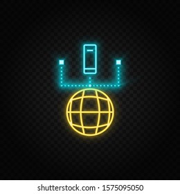 network, database neon vector icon. Blue and yellow neon vector icon