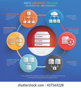 network and database server info graphic design on blue background,vector