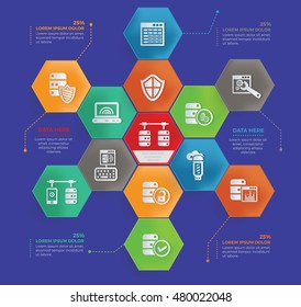 Network and database server info graphic design on clean background,vector